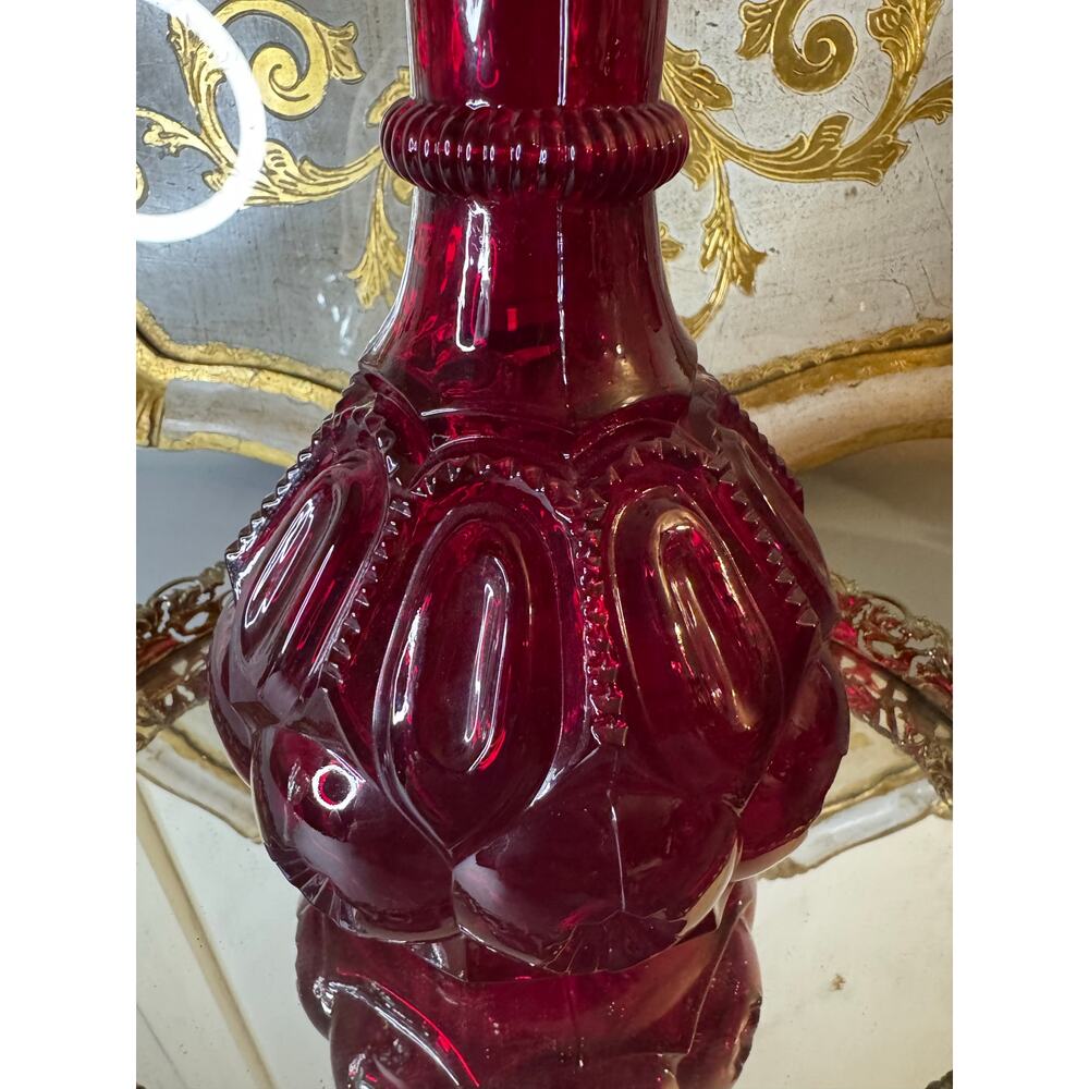 Vintage Ruby Red LE Smith Decanter with Crystal Stopper(Moon & Stars Pattern) - Picture 5 of 6